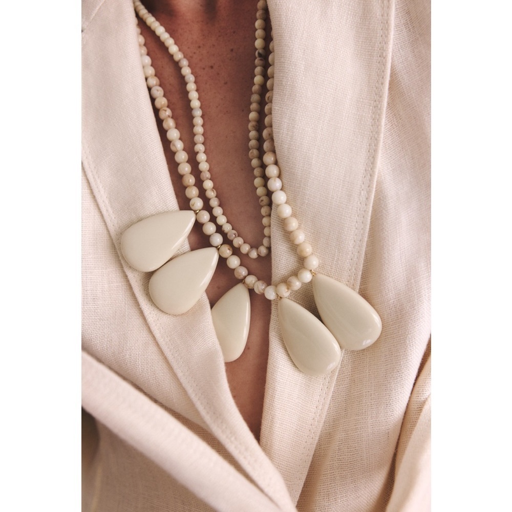 Zara Cream Beaded Necklace Set - Picture 2 of 14